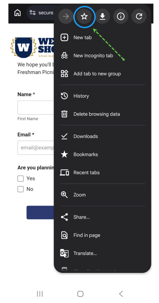 Save LGL Form as a bookmark on Android