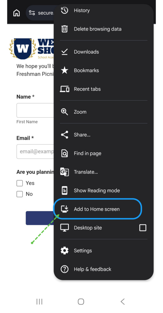 Add LGL form to android home screen