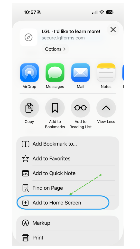 Add form to your iphone's home screen