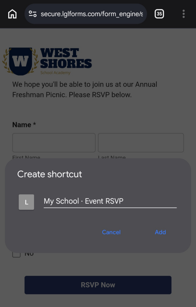 Android shortcut