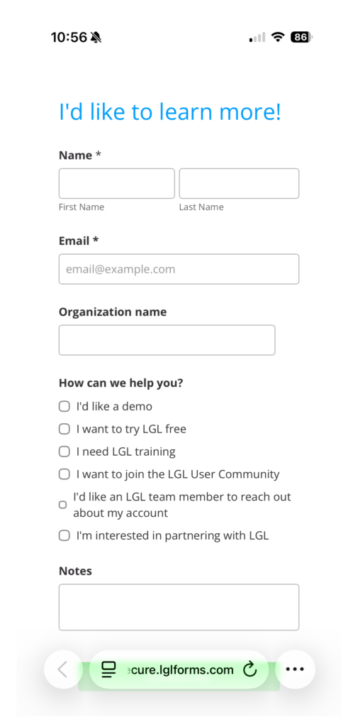Open LGL Form in Safari