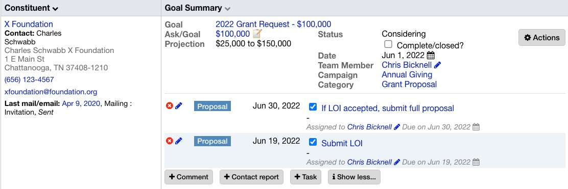 LGL goals to track grant proposal