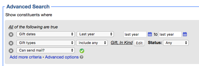 search for last year's donors in LGL