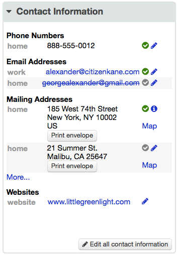 LGL Contact Information screen