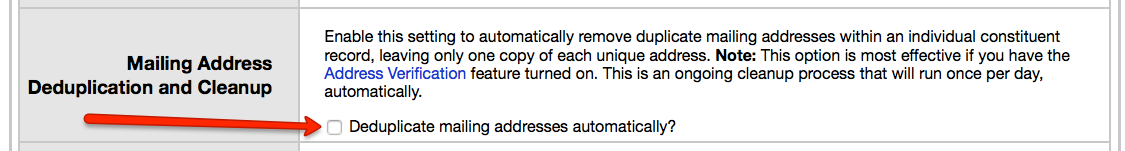 Mailing address deduplication