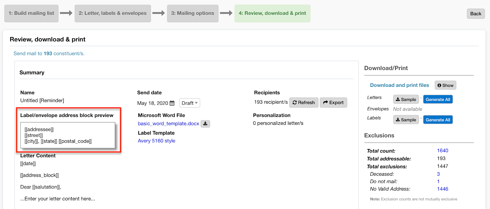 Mailing address preview block in LGL