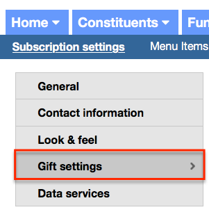 gift settings in LGL