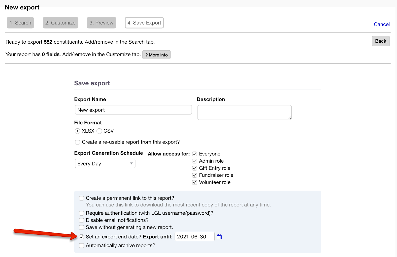 add end date for scheduled reports