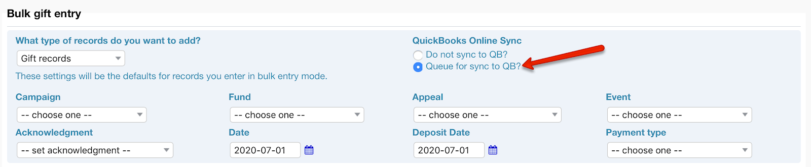 sync to quickbooks setting