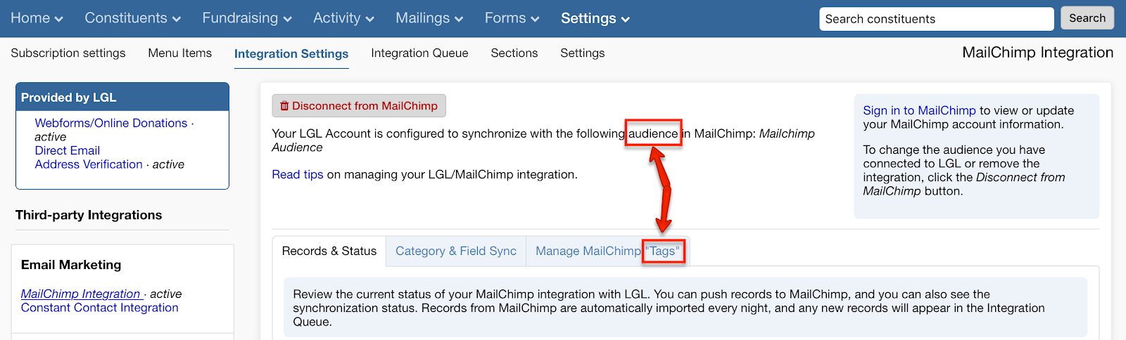updated mailchimp terminology in lGL app