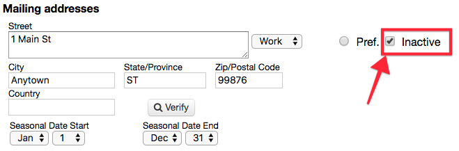 Inactive address tag