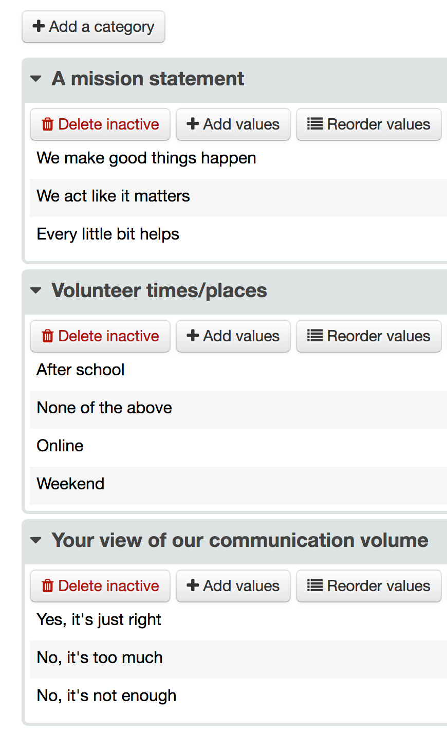 donor survey custom fields