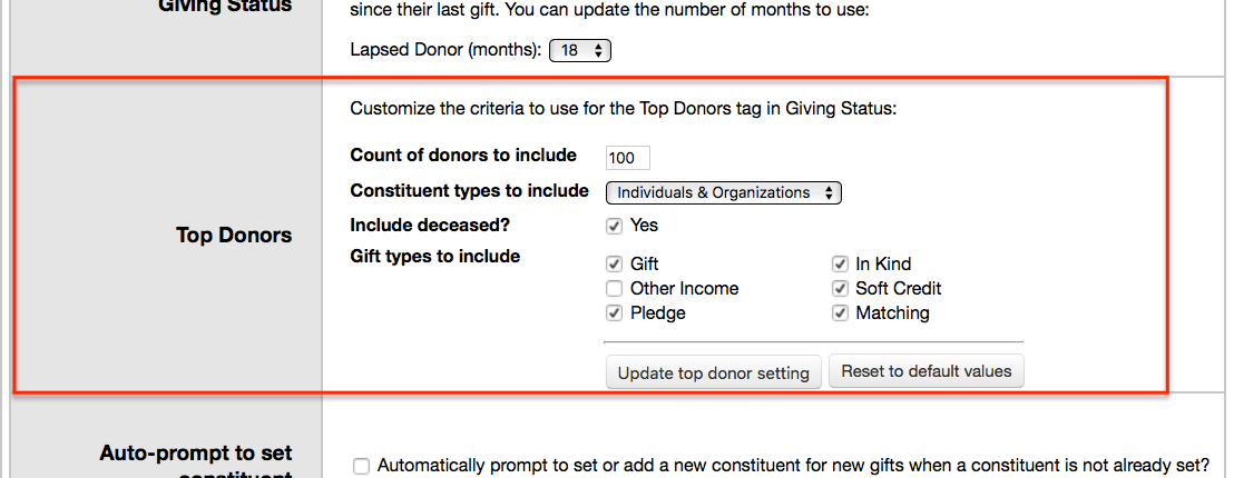customizable top donor report options