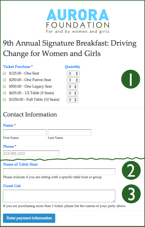 aurora foundation event form example