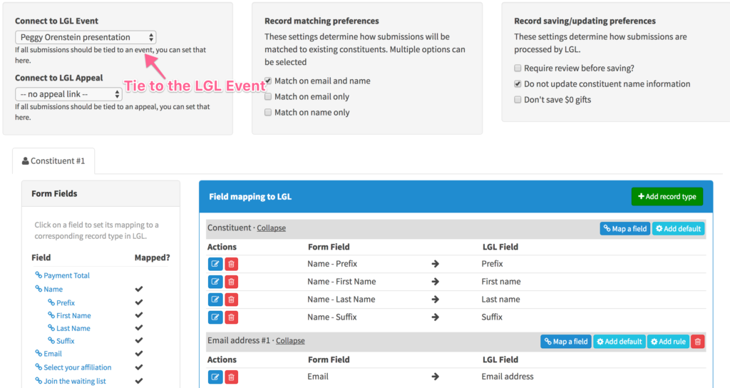 connect LGL Form to Event