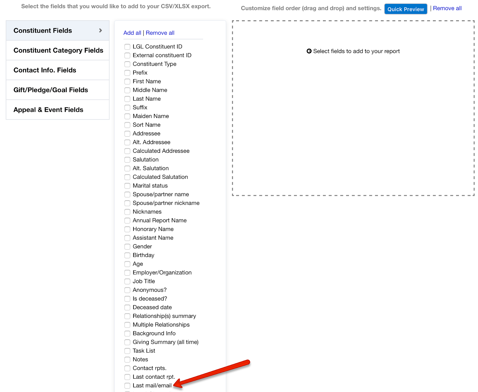 last email export field