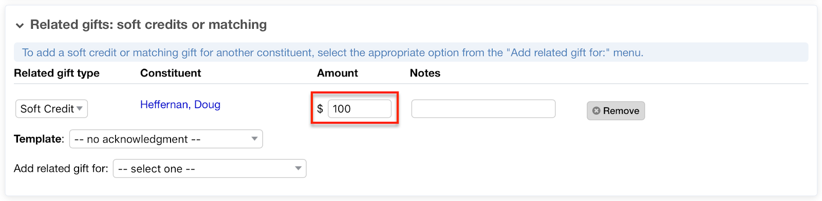 adding a soft credit