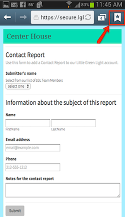 save LGL Form as bookmark on Android phone