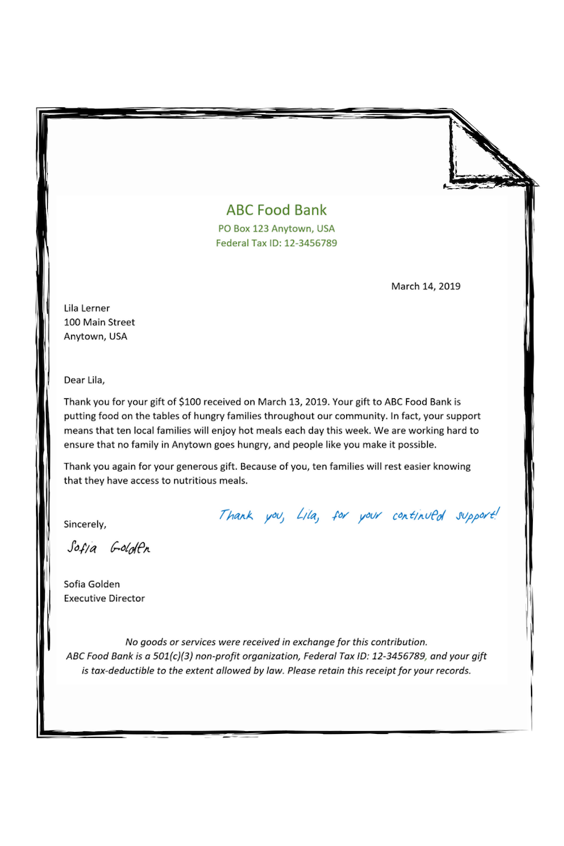sample gift acknowledgment letter