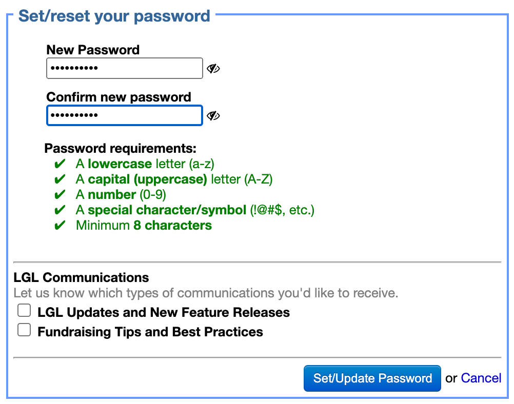 LGL Password requirements