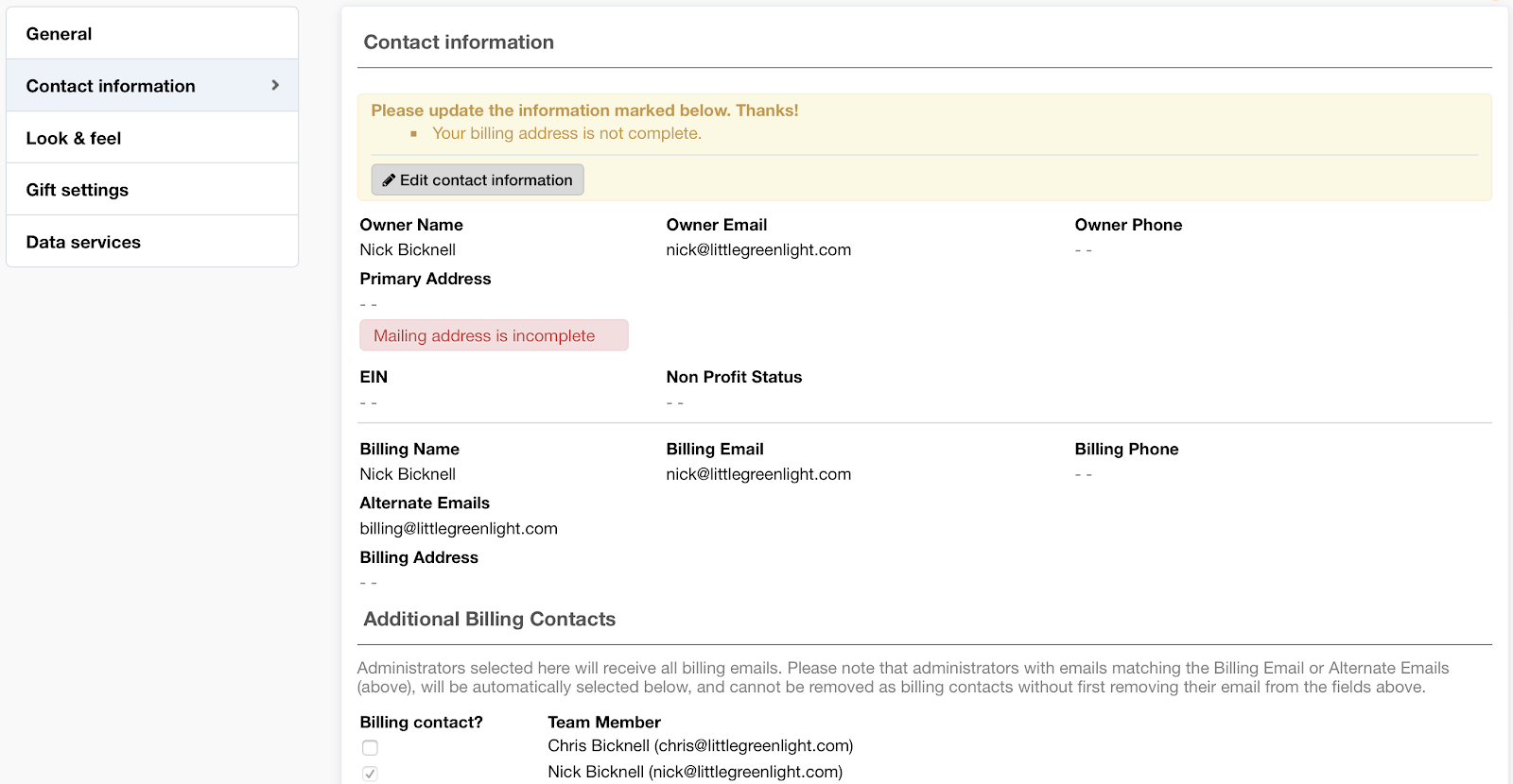 Only admins can be billing contacts