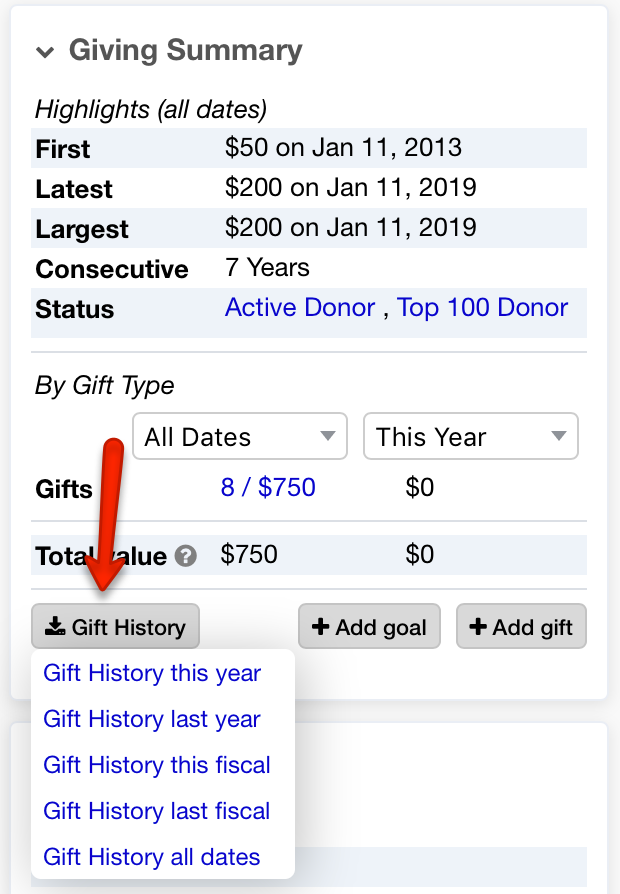 Gift History reports in LGL