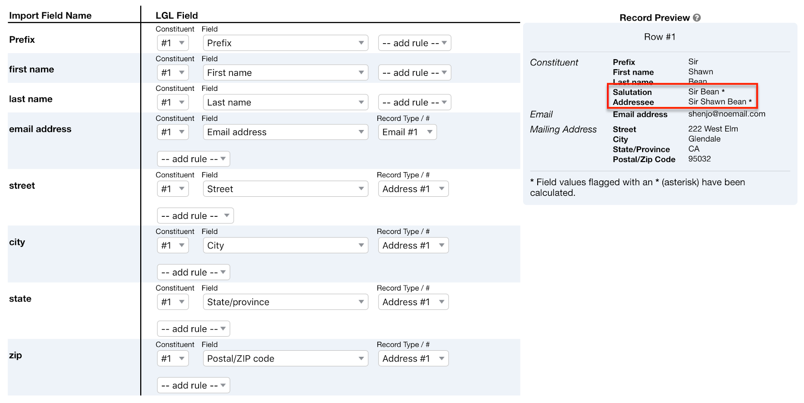 Updated addressee fields