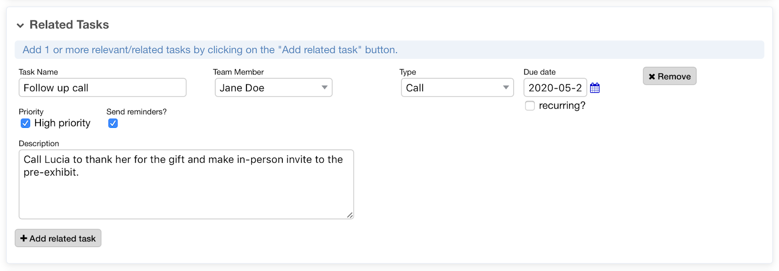 Adding a related task in LGL