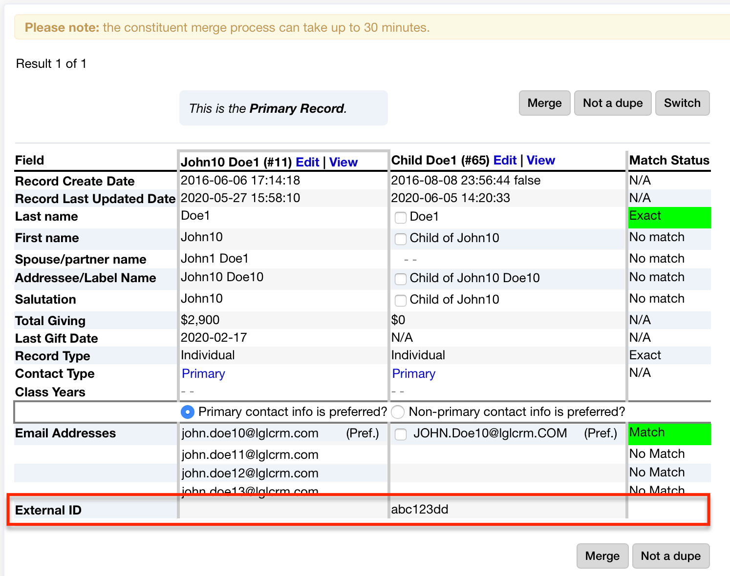 external id visible in duplicate checker