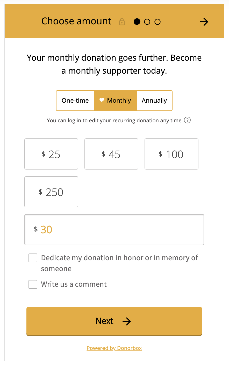 Donorbox donation form integrated via Zapier