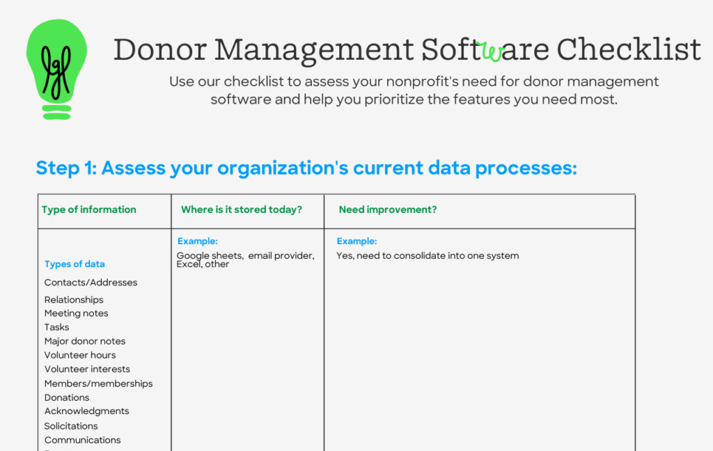 Donor Database checklist