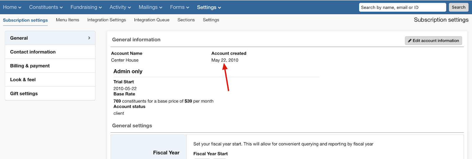 Account created date field added to LGL