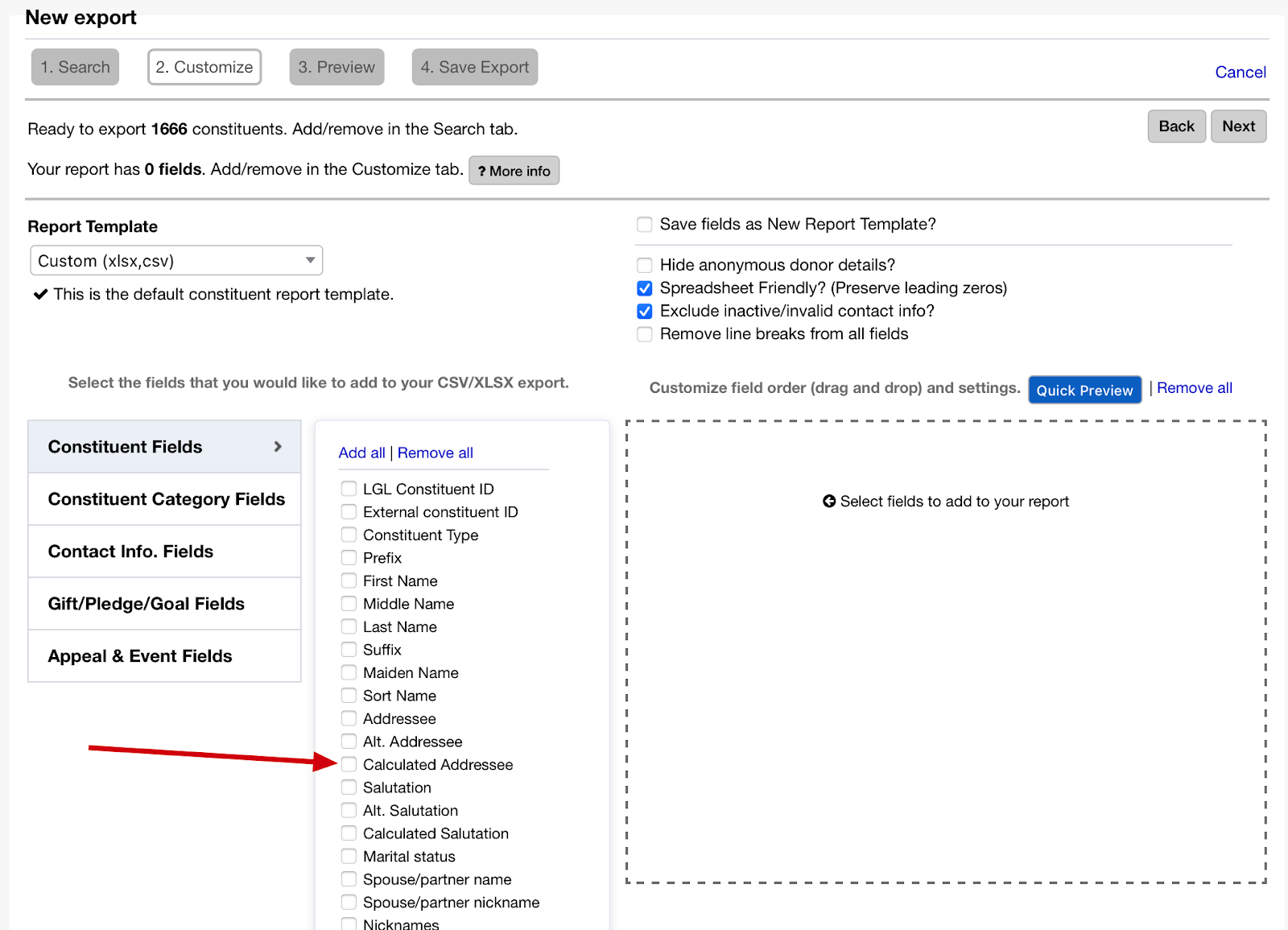 Calculated addressee field in LGL Report Builder