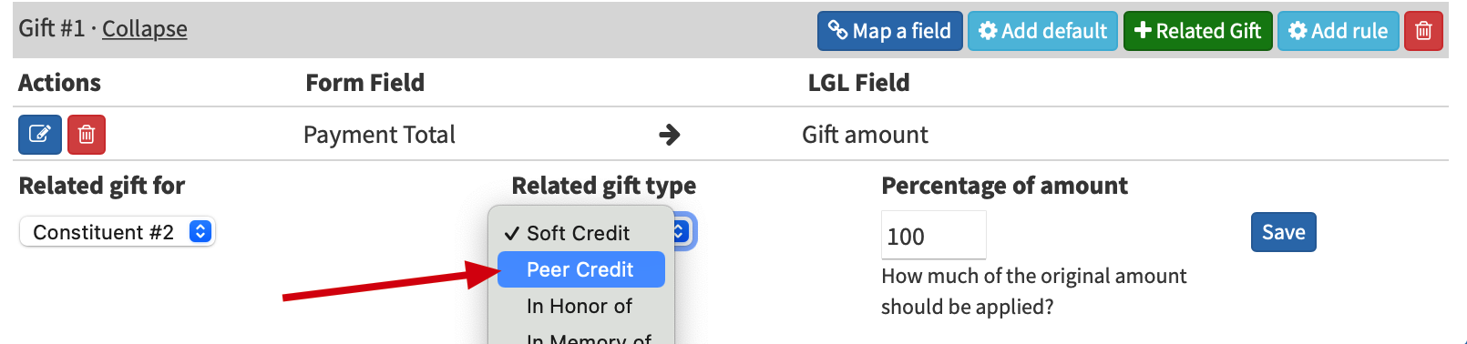 Peer Credit related gift type