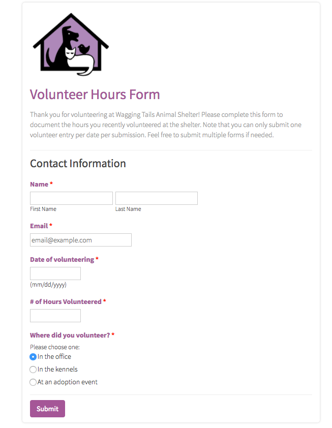 sample volunteer hours collection form