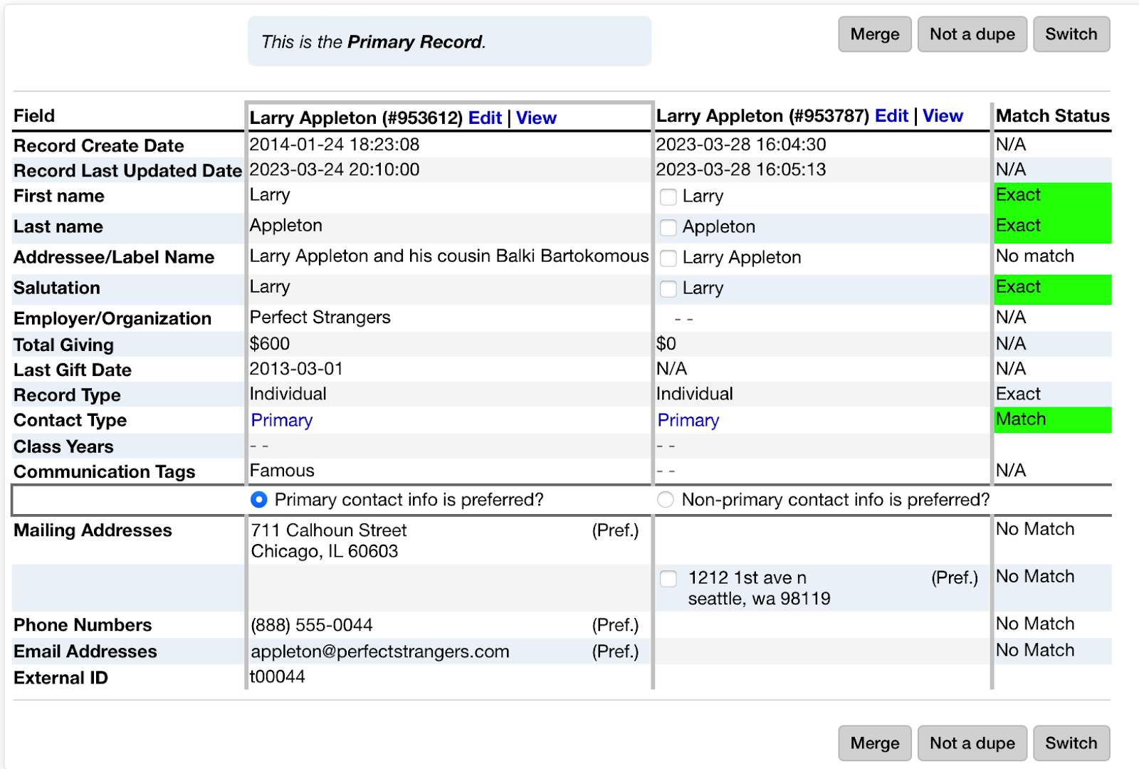 merging duplicate records