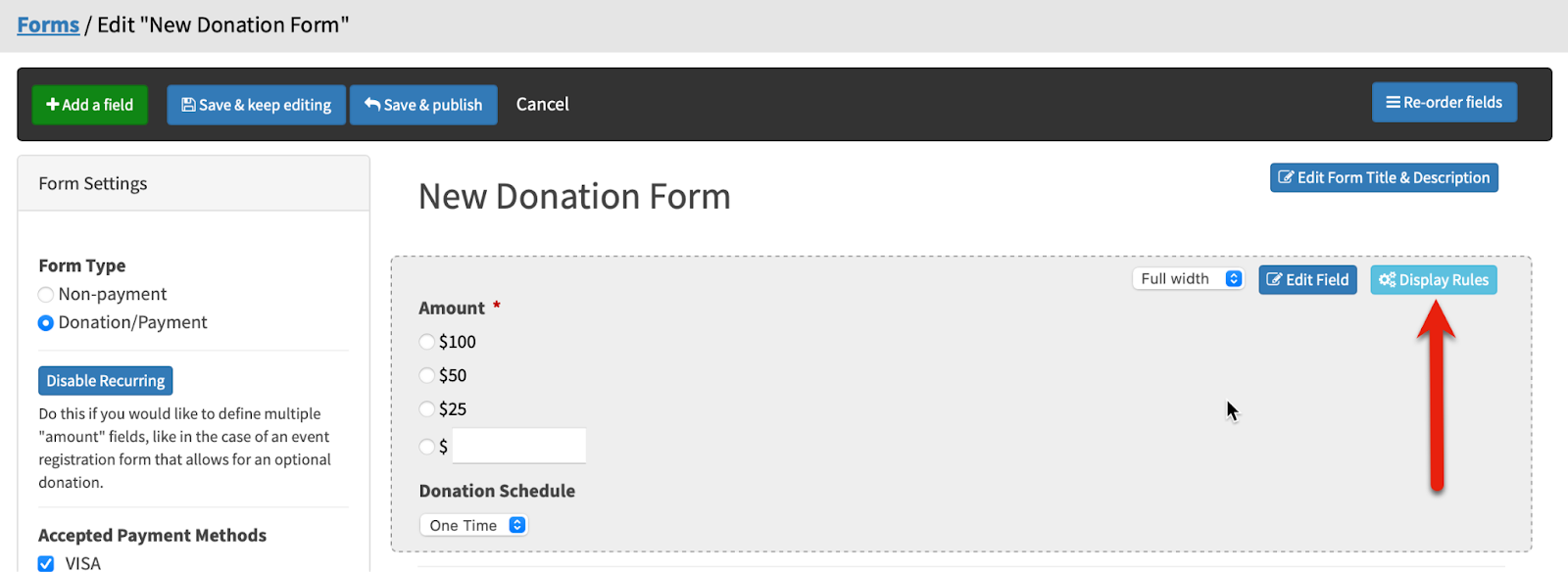 Form display rules