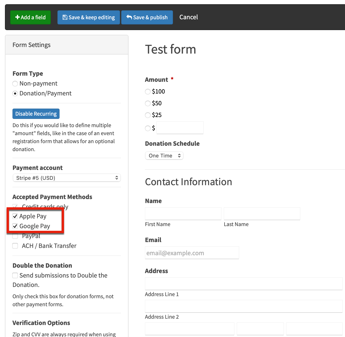 LGL Forms enhanced checkout