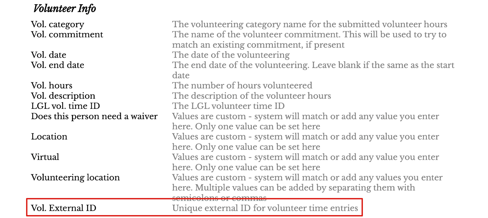 LGL data dictionary