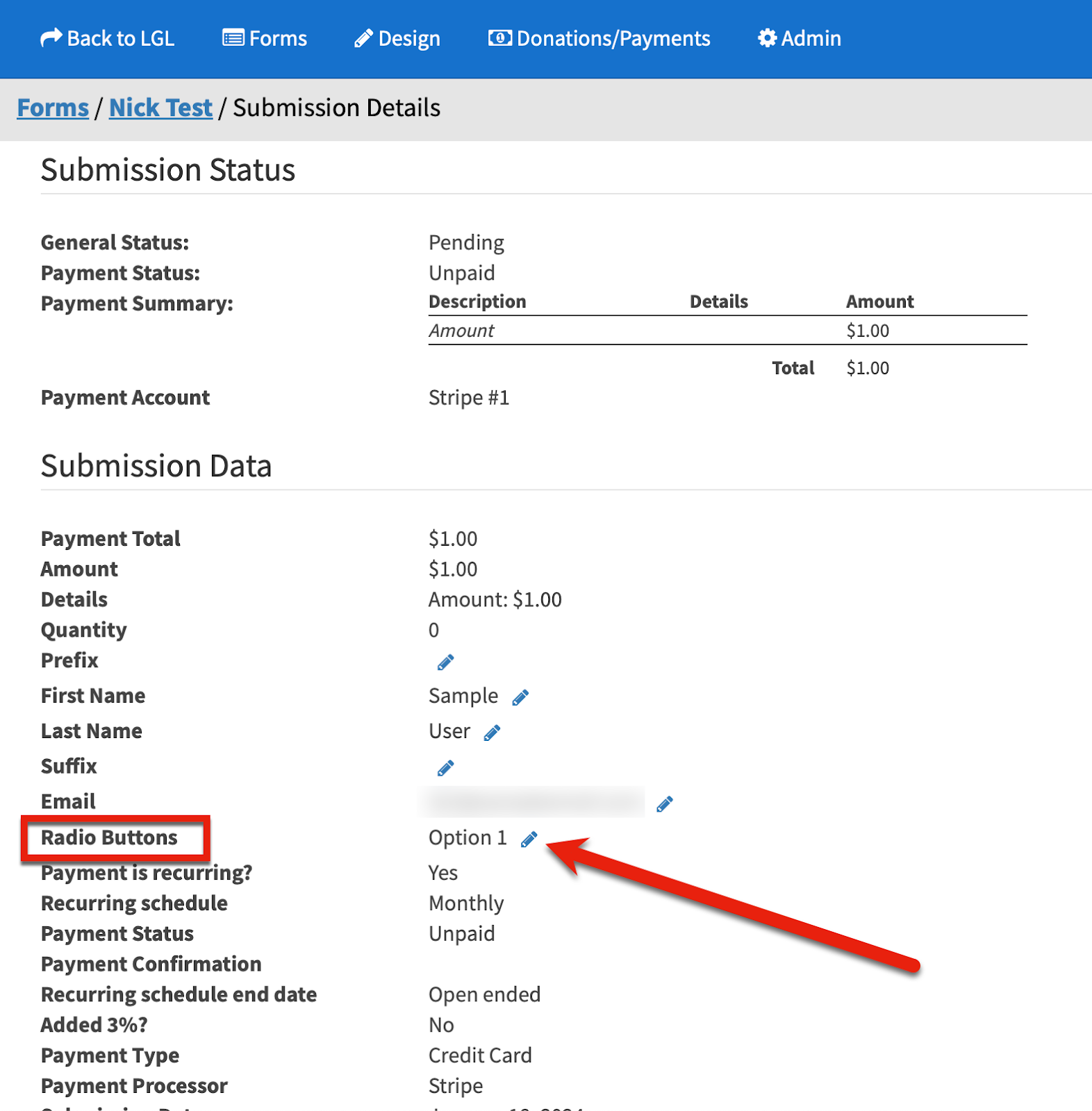 edit fields in LGL Forms