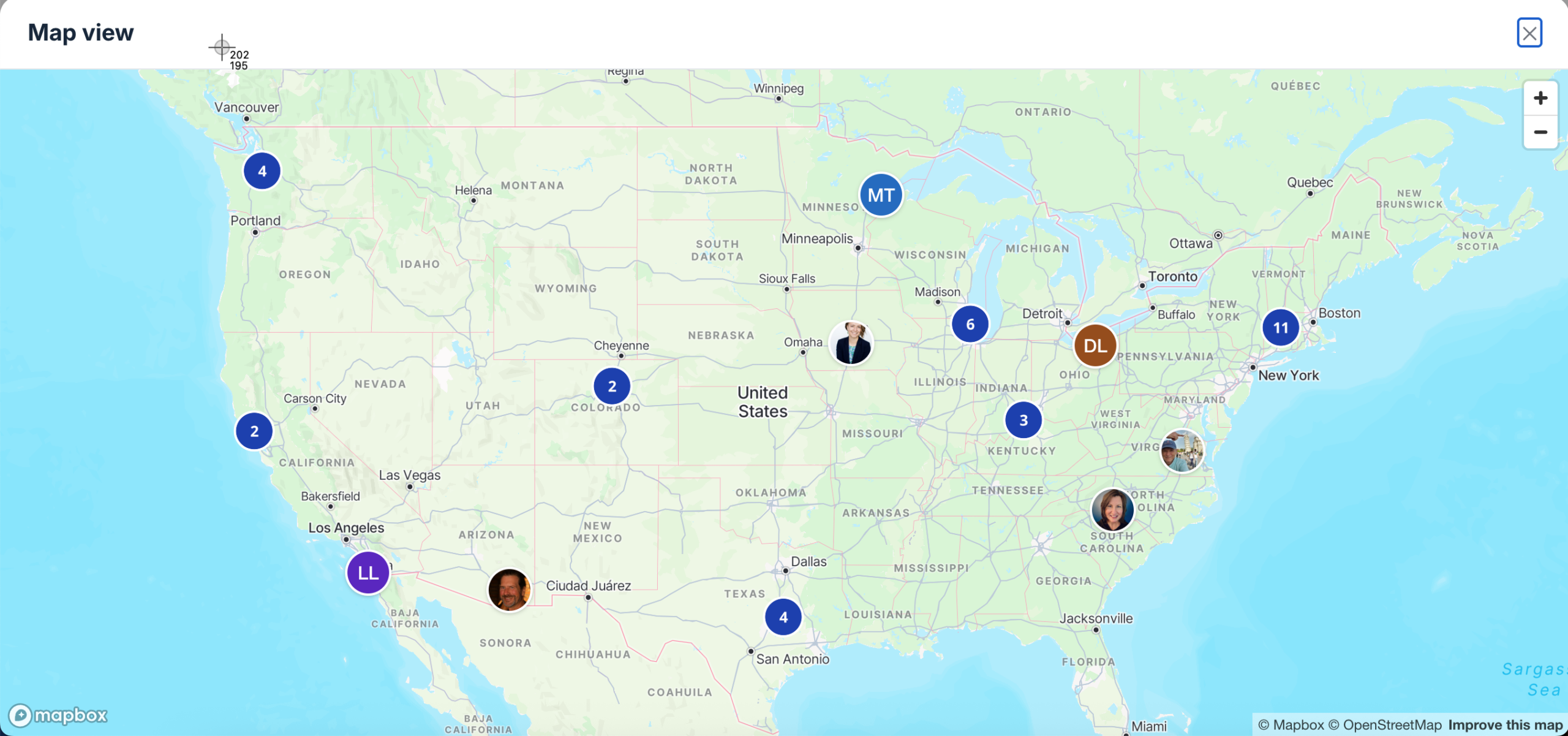 LGL Community member map view