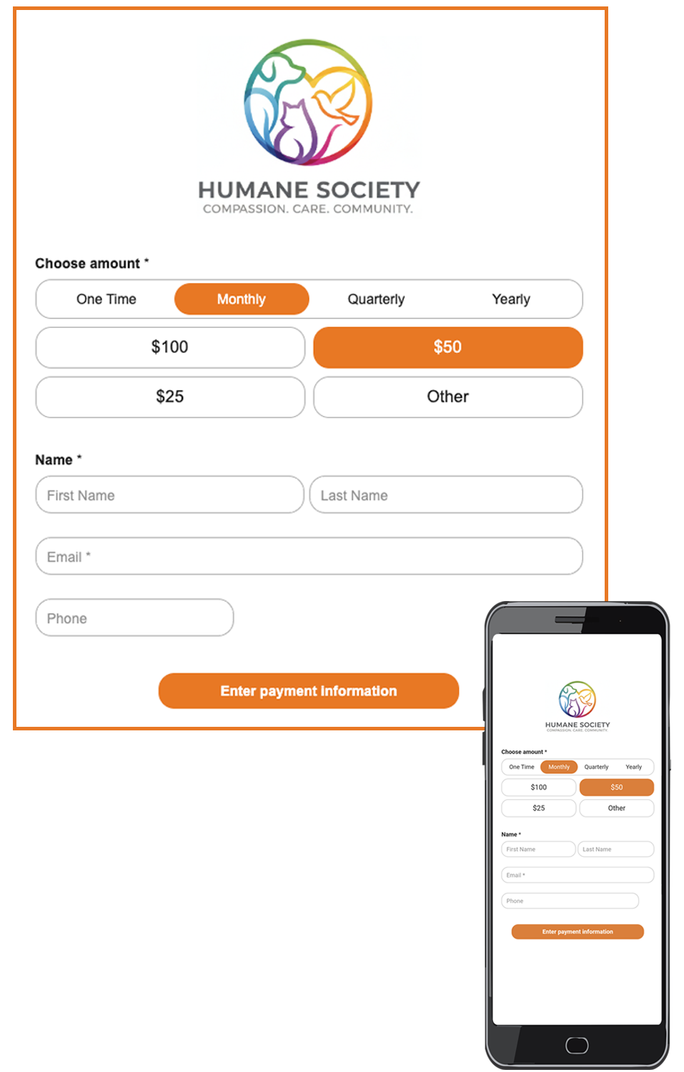 Donation form and Mobile Form Combo Donation form and Mobile Form Combo