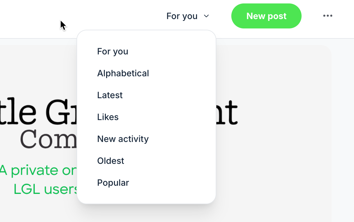 Community feed sort options