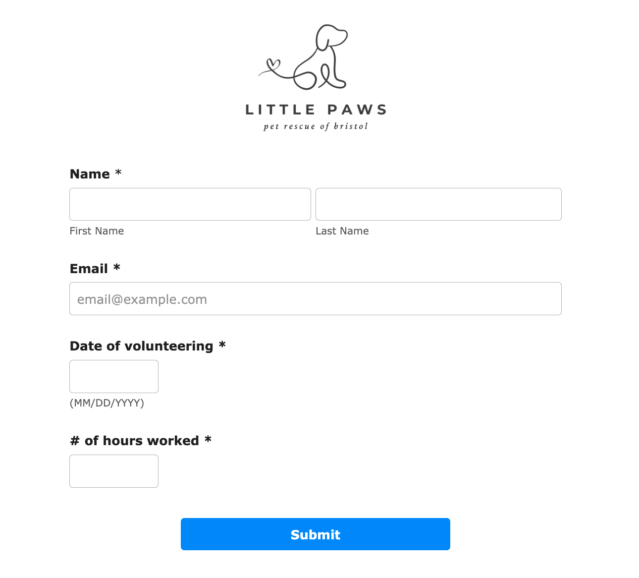 Volunteer hours form in LGL Forms